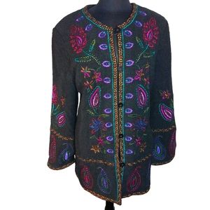 Linea by Louis Dell'Olio Black Wool Blend Floral Paisley Jacket Coat